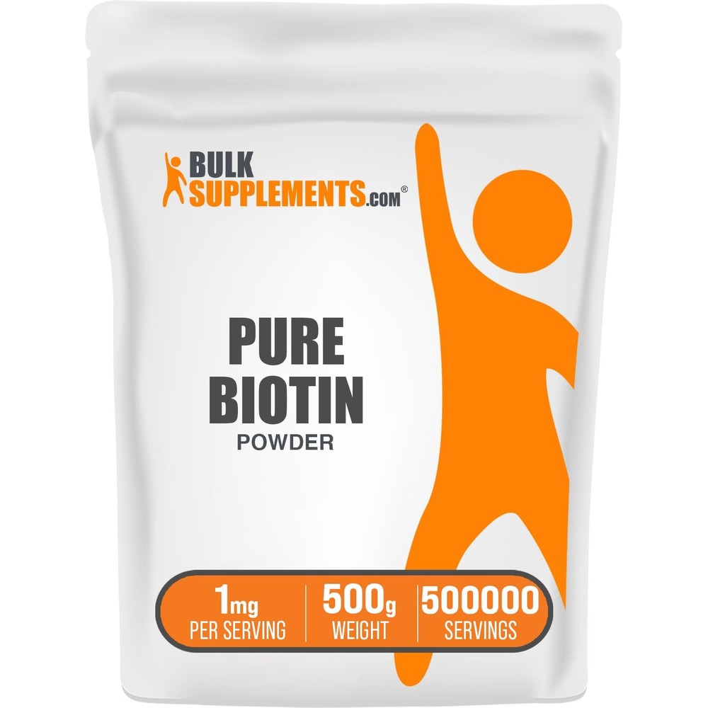 BulkSupplements Pure Biotin Powder Vitamin B7 Supplement For Hair Skin And Nail Health Gluten Free Pack Of One 500 Grams