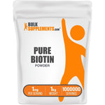 BulkSupplements Pure Biotin Powder Vitamin B7 Supplement For Hair Skin And Nail Health Gluten Free Unflavored One Milligram Per Serving One Kilogram