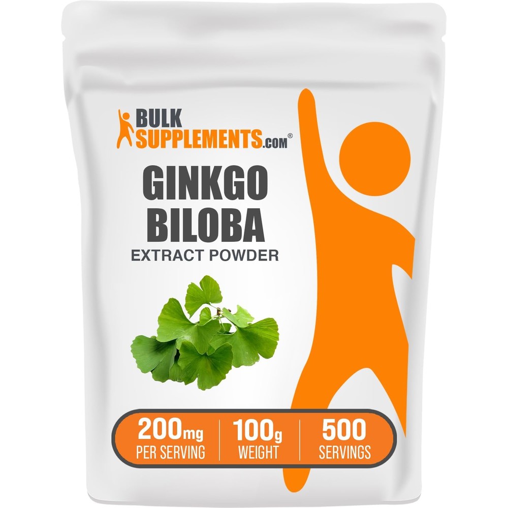 BulkSupplements Ginkgo Biloba Extract Powder Herbal Supplement Antioxidant Source Gluten Free 200 Milligrams Per Serving 100 Grams