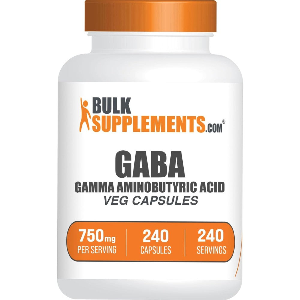 BulkSupplements Gamma Aminobutyric Acid GABA Capsules 750 Milligrams Vegan Gluten Free 240 Count