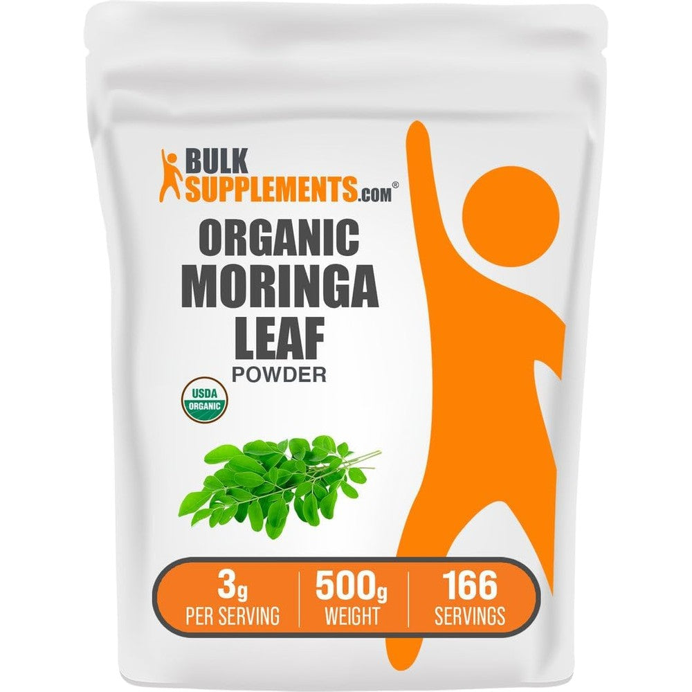 BulkSupplements Organic Moringa Leaf Powder From Moringa Oleifera Leaf Superfood Supplement Gluten Free 3 Grams Per Serving 500 Grams