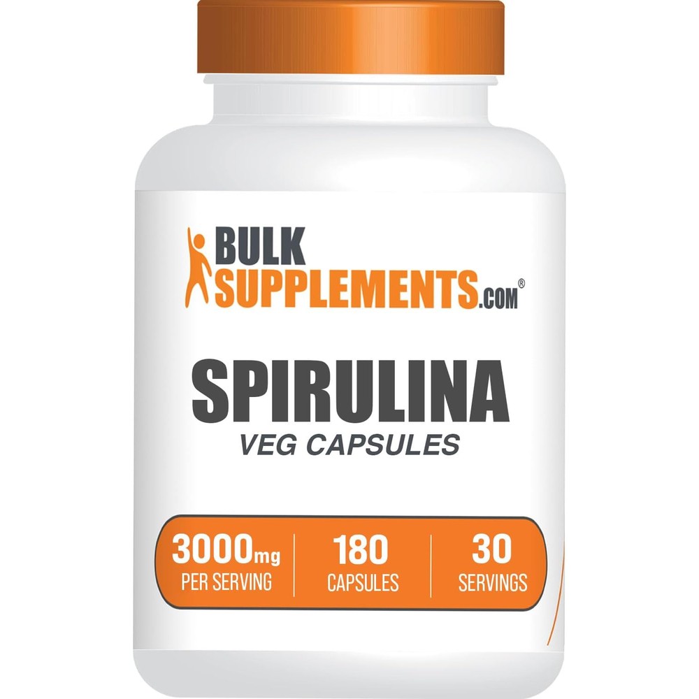 BulkSupplements Spirulina Capsules 3000 Milligrams Green Superfood Supplement For Immune Support And Vitality Vegan 180 Vegetarian Capsules Pack Of 1