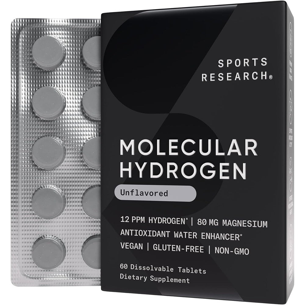 Sports Research Molecular Hydrogen Water Tablets Fast Dissolve Hydrogen Antioxidant Water Enhancer With Magnesium Unflavored 60 Servings