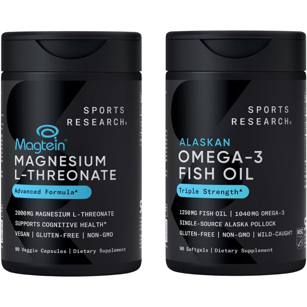 Sports Research Cognitive Health Support Pack With Triple Strength Omega 3 Fish Oil And Magtein Magnesium L Threonate 90 Veggie Capsules And Softgels
