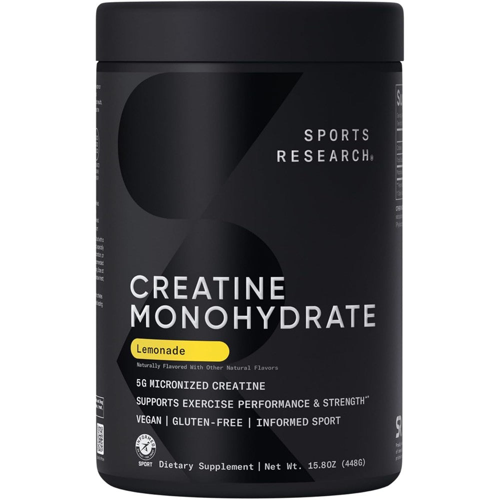 Sports Research Micronized Creatine Monohydrate Powder For Lean Muscle Gain And Workout Recovery Lemonade Flavor Fifteen Point Eight Ounces