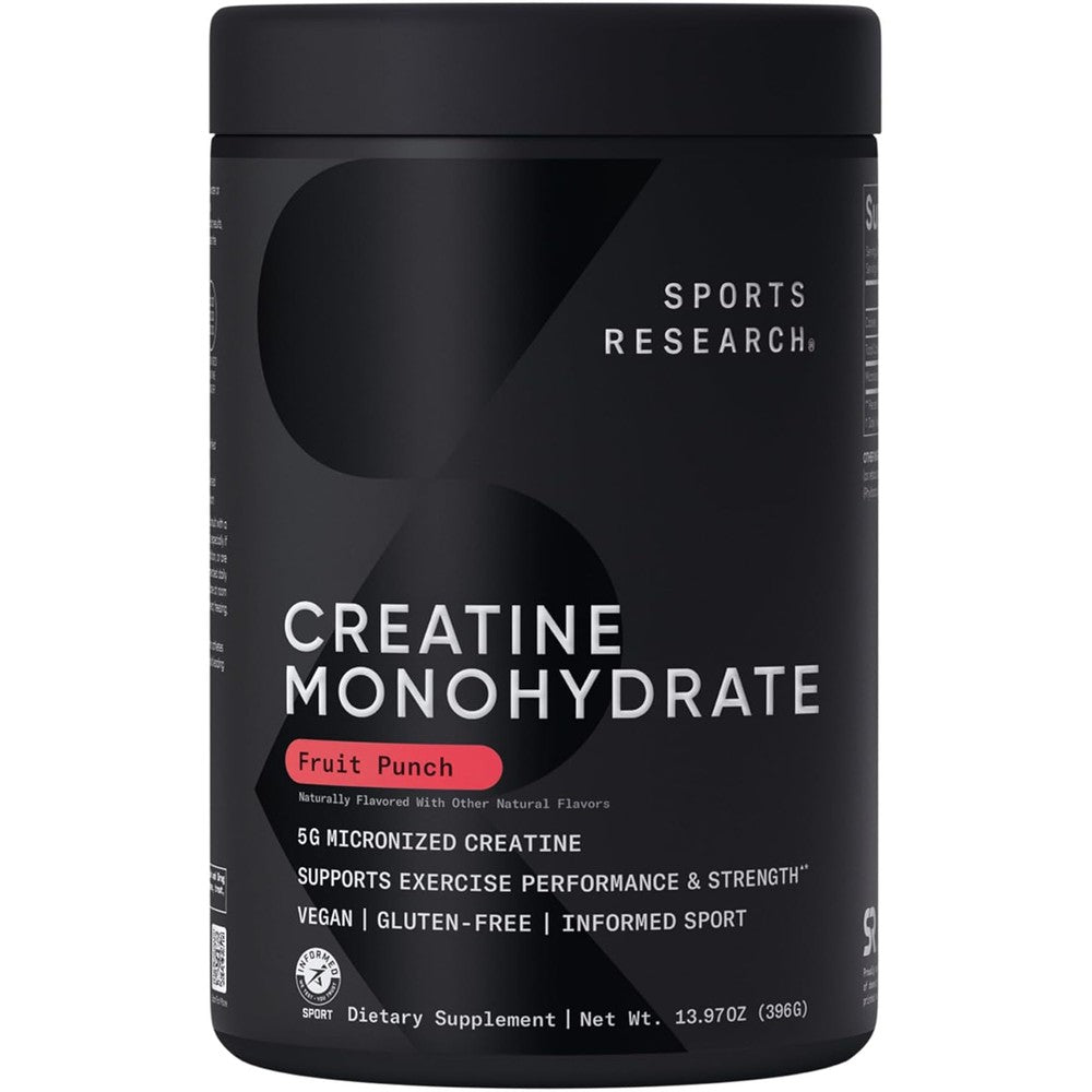 Sports Research Micronized Creatine Monohydrate Powder For Lean Muscle Support And Workout Recovery Fruit Punch Flavor 25 Servings 13.97 Ounces