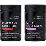 Sports Research Rejuvenate Duo Wellness Bundle Antarctic Krill Oil Sixty Softgels And Biotin Infused Multi Collagen Peptides Ninety Capsules