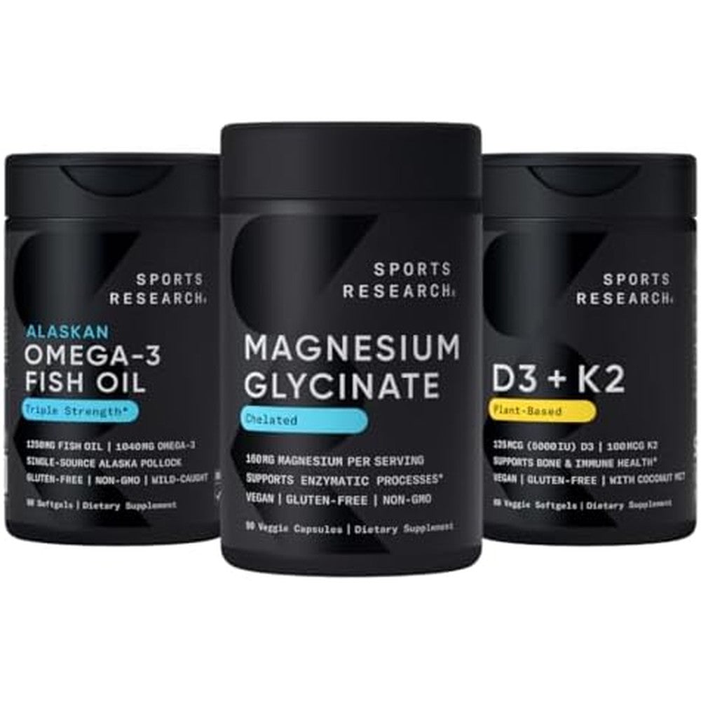 Sports Research Multivitamins Pack With Chelated Magnesium Glycinate Triple Strength Omega Three Fish Oil Vegan Vitamin D Three And Vitamin K Two