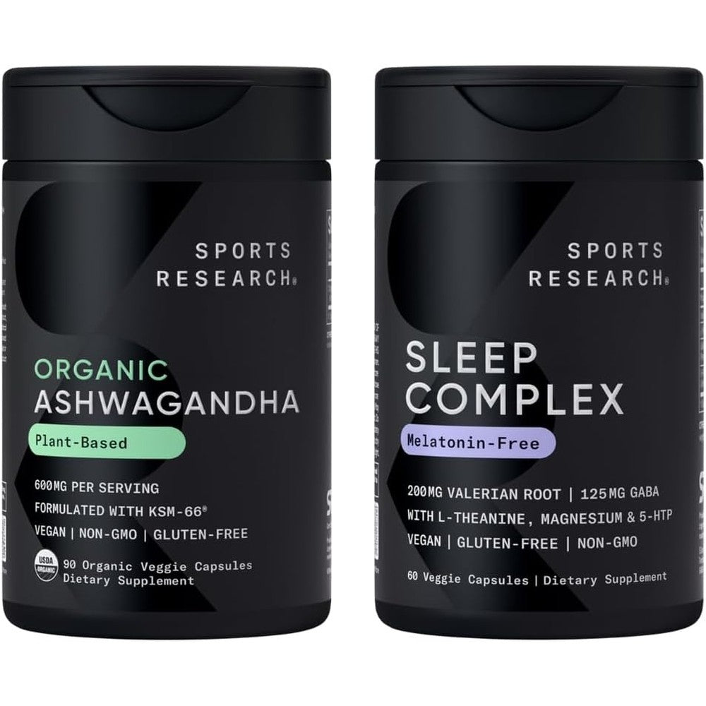 Sports Research Sleep Pack Organic Ashwagandha 600 Milligrams And Melatonin Free Sleep Complex Botanical Blend For Relaxation 60 Veggie Capsules