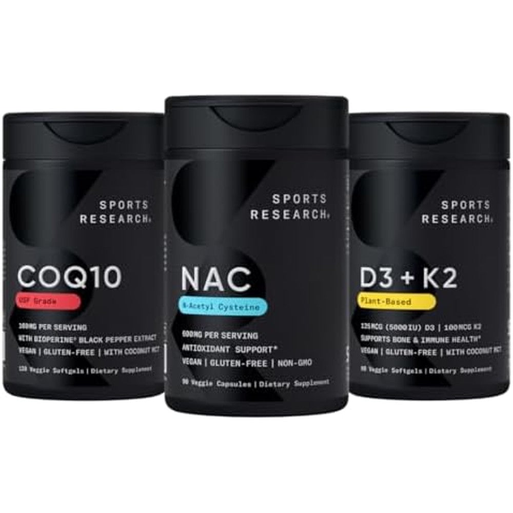 Dista-USA Sports Research Antioxidant Support Pack With N-Acetyl L-Cysteine 600 Milligrams CoQ10 100 Milligrams And Vegan Vitamin D3 K2 Combo Pack