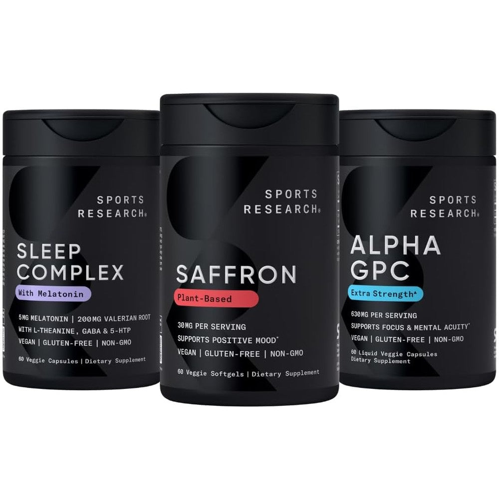 Sports Research Recovery Support Pack Including Pure Saffron Supplement 30 Milligrams Alpha GPC 630 Milligrams And Sleep Complex 60 Veggie Softgels