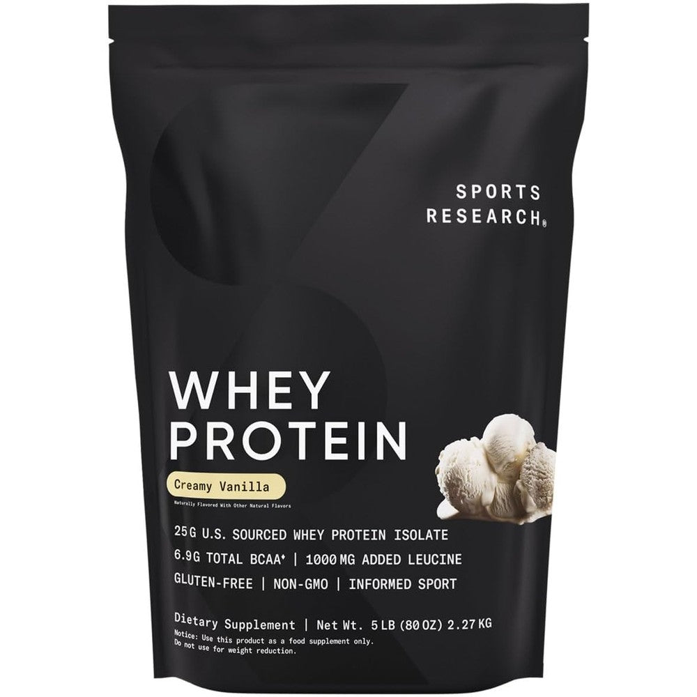 Sports Research Whey Protein Isolate Sports Nutrition Protein Powder Creamy Vanilla Flavor Five Pound Bag Fifty Six Servings