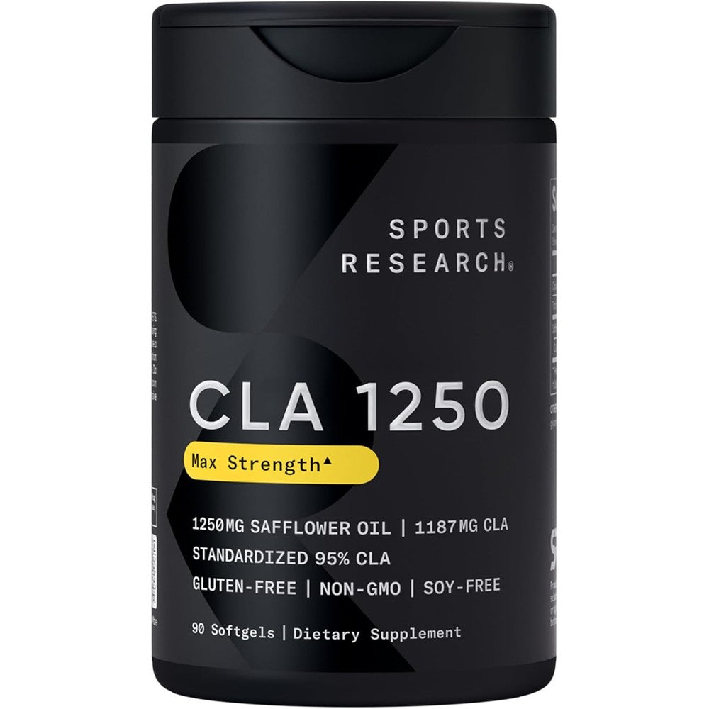 Sports Research CLA 1250mg Max Strength Active Conjugated Linoleic Acid For Men And Women Non GMO Soy And Gluten Free 90 Softgels