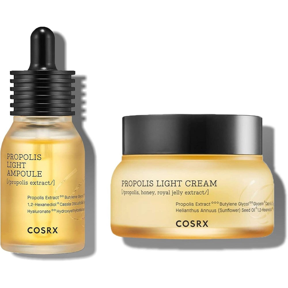 COSRX Glowing Honey Skin Duo Full Fit Propolis Light Ampoule One Fluid Ounce and Propolis Light Cream Two Point One Nine Ounces Glow Boosting Set