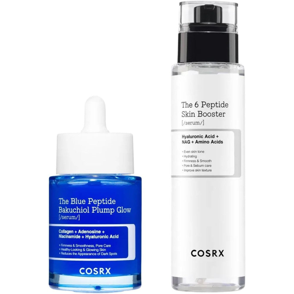 COSRX Peptide Boost And Plump Set Featuring Blue Copper Peptide Bakuchiol Serum One Point Sixty Nine Fluid Ounce And Six Peptide Skin Booster Toner...