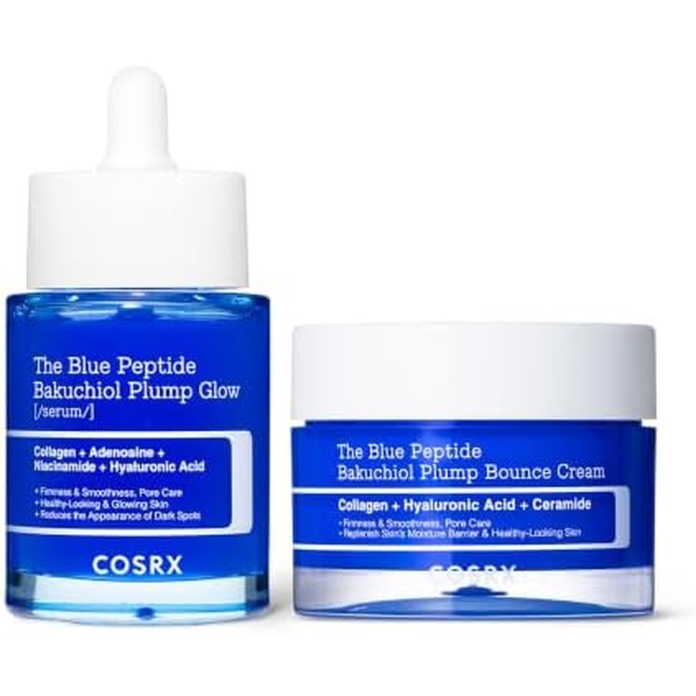 COSRX The Blue Copper Peptide Bakuchiol Plump Glow Serum 1.69 Fluid Ounce and Plump Bounce Cream 1.76 Ounce Anti Aging Skincare Duo