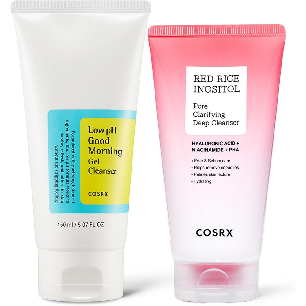 COSRX Low pH Day And Night Cleansing Duo Daily Gentle Cleanser And Deep Pore Cleanser Set For Sensitive Skin Blackhead And Pore Care Two Pack