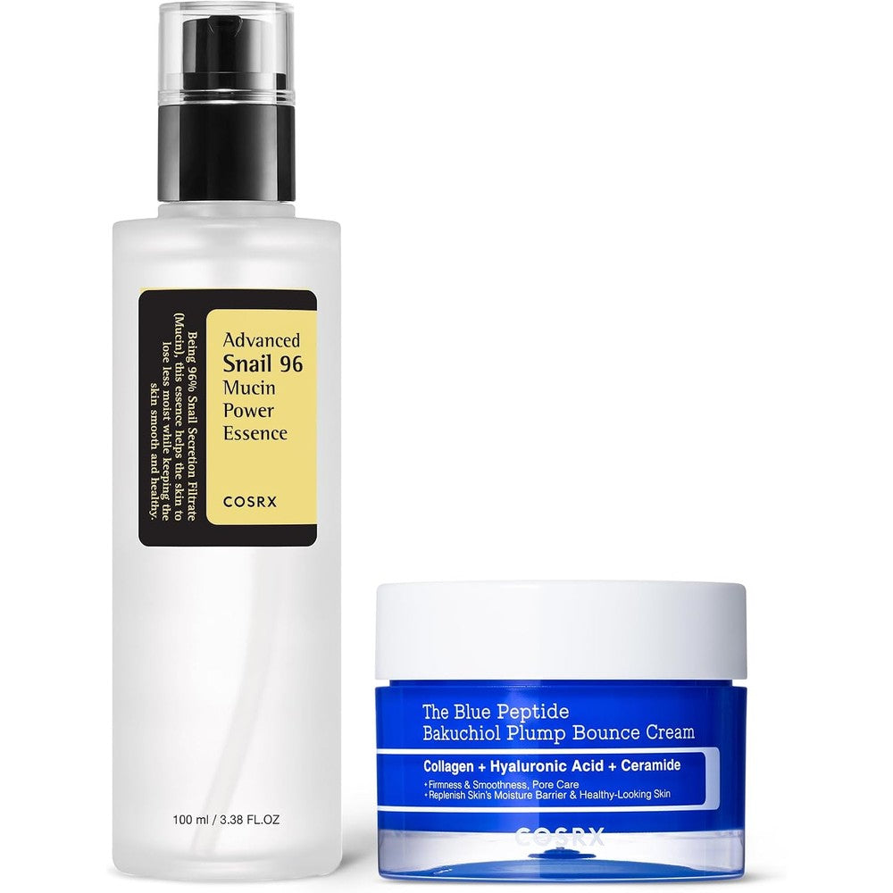 COSRX Snail Mucin And Blue Copper Peptide Daily Bounce And Glow Routine With Snail Mucin Ninety Six Percent Serum Three Point Three Eight Fluid Oun...
