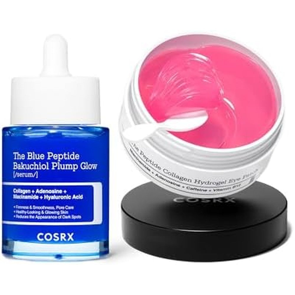 COSRX Peptide Synerge Set Including The Blue Copper Peptide Bakuchiol Plump Glow Serum 1.69 Fluid Ounce And Pink Peptide Collagen Hydrogel Eye Patc...