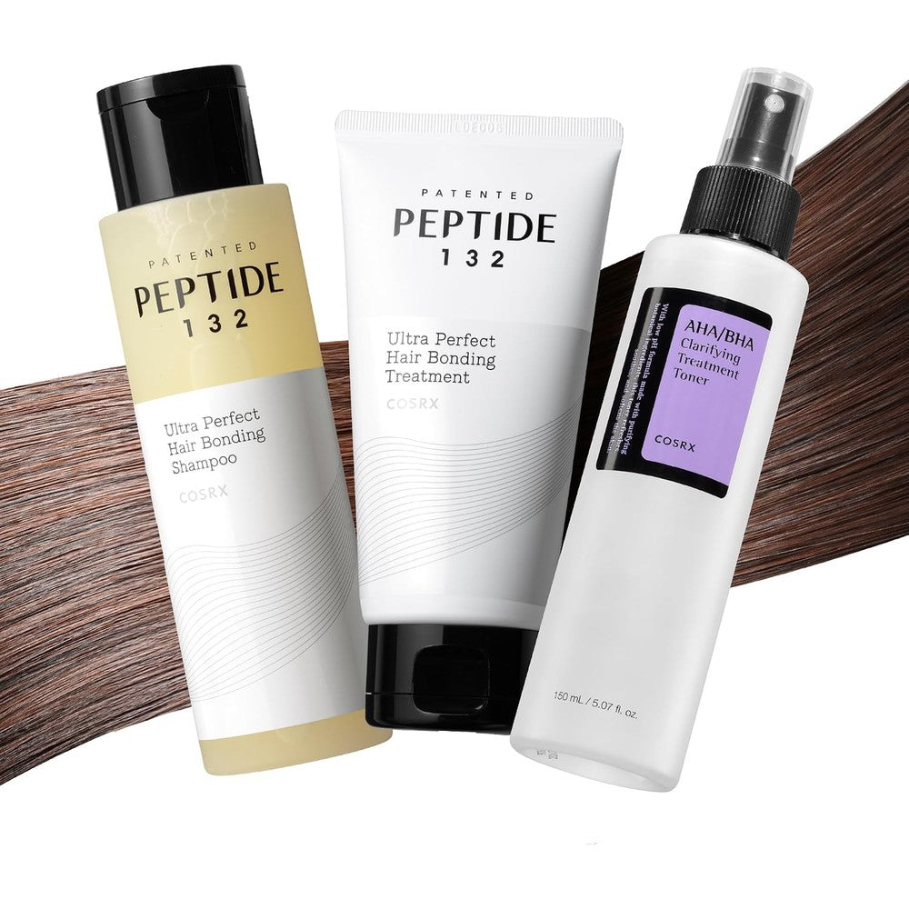 COSRX Scalp And Hair Balance Care Set With AHA BHA Clarifying Treatment Toner And PEPTIDE-132 Ultra Perfect Hair Bonding Shampoo And Treatment