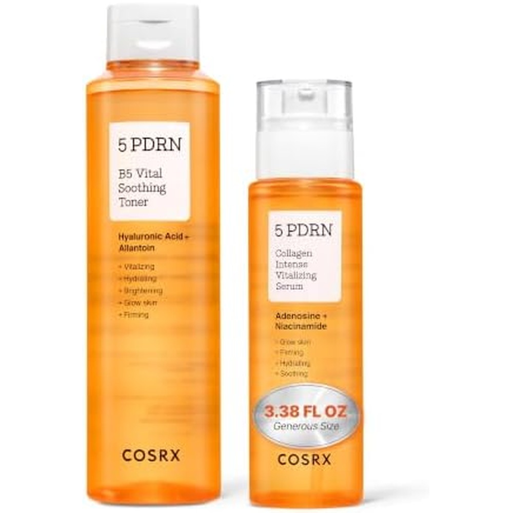 COSRX 5 PDRN Dull Skin Recovery Duo With Revitalizing Toner Two Hundred Eighty Milliliters And Firming Serum Fifty Milliliters