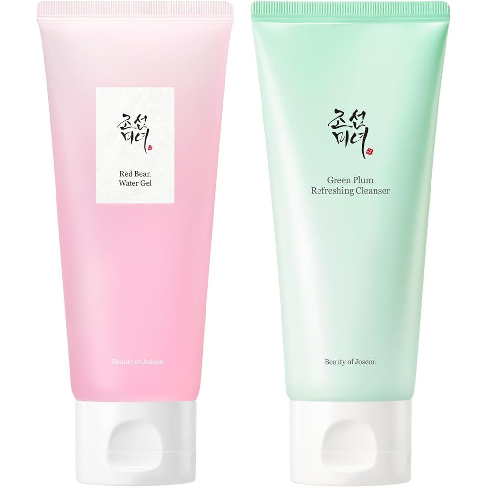 Beauty Of Joseon Red Bean Water Gel And Green Plum Refreshing Cleanser Duo 100 Milliliter 3.38 Fluid Ounce Korean Skincare Set