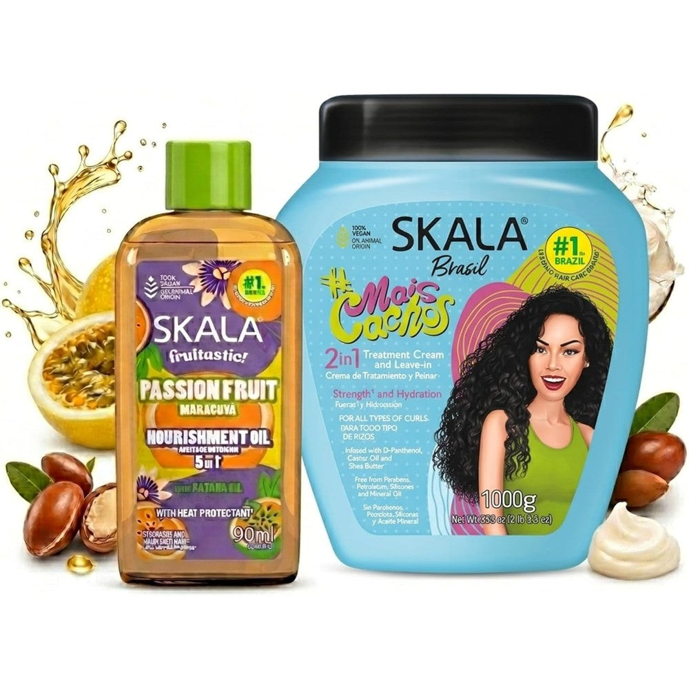 Skala Mais Cachos Treatment Cream and Maracuja Oil bundle front view