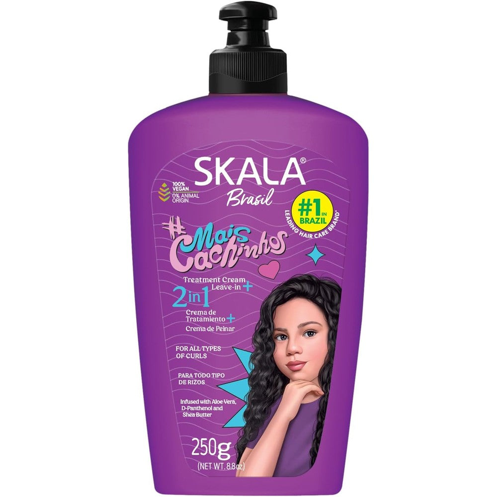 SKALA Expert Mais Cachinhos Two In One hair cream front view purple bottle with black pump dispenser