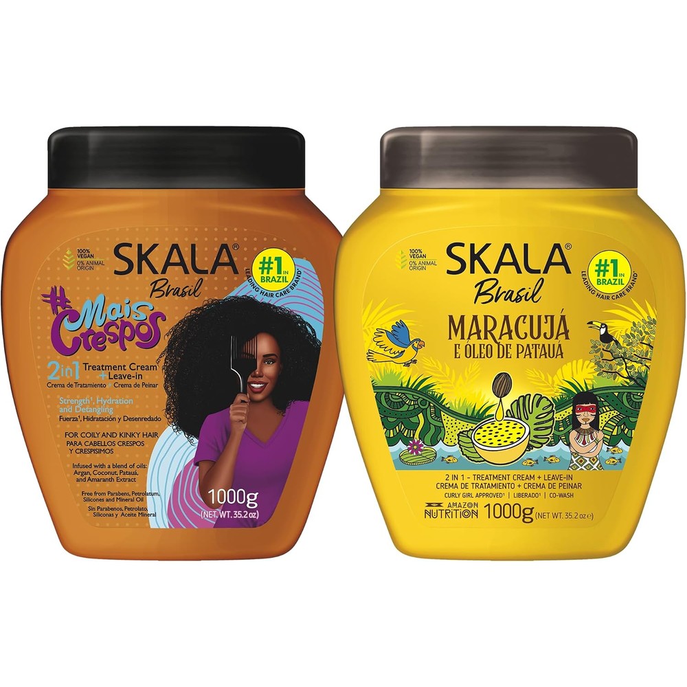 SKALA Brasil Maracuja and MaisCrespos 2 in 1 Treatment Cream set front view showcasing the large product tubs