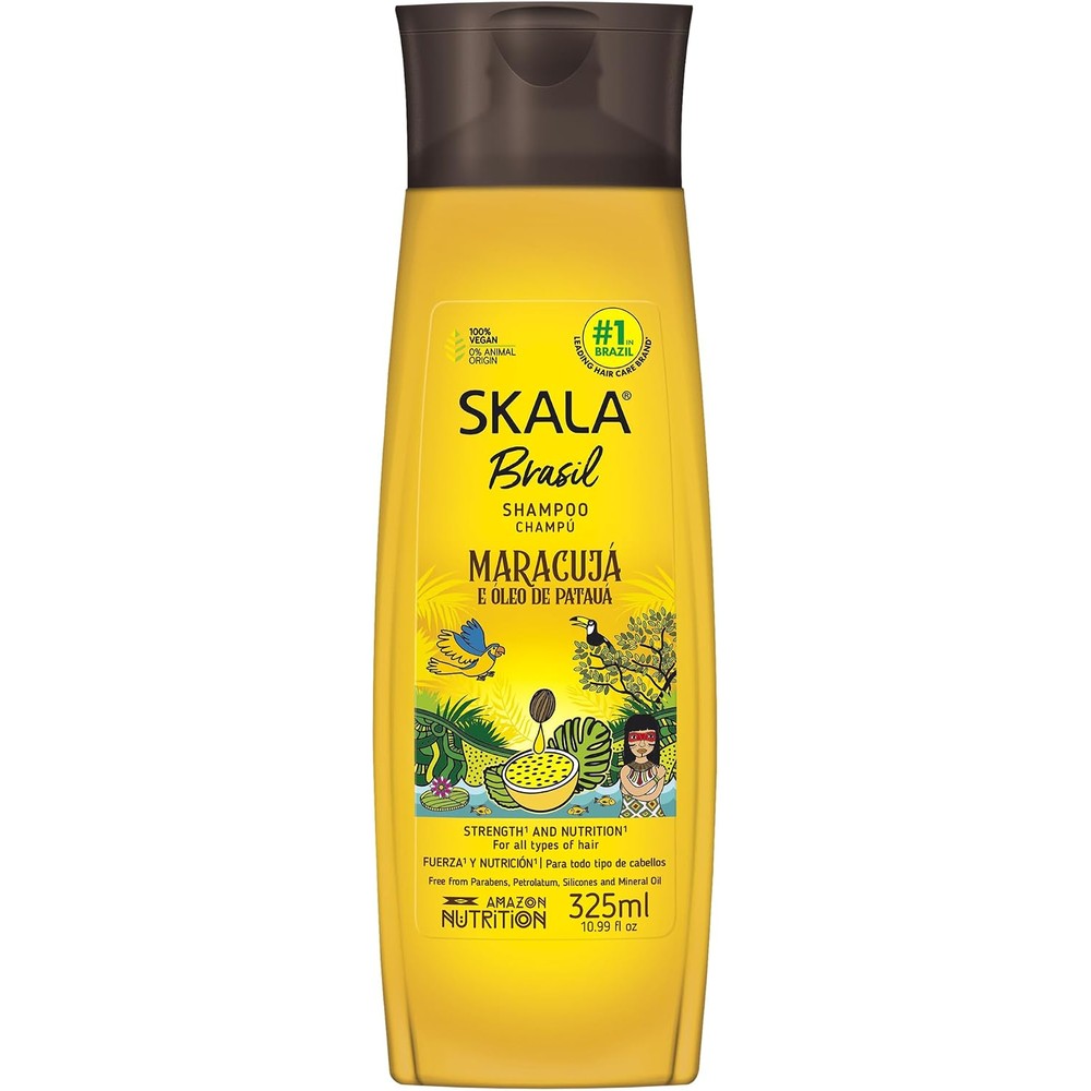 SKALA Brasil Maracuja and Pataua Oil Shampoo front view showing tropical packaging