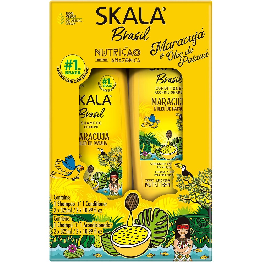 Skala Brasil Maracuja And Oleo De Pataua Strength And Nutrition Shampoo And Conditioner Kit For Dry And Damaged Hair Eleven Fluid Ounces Each