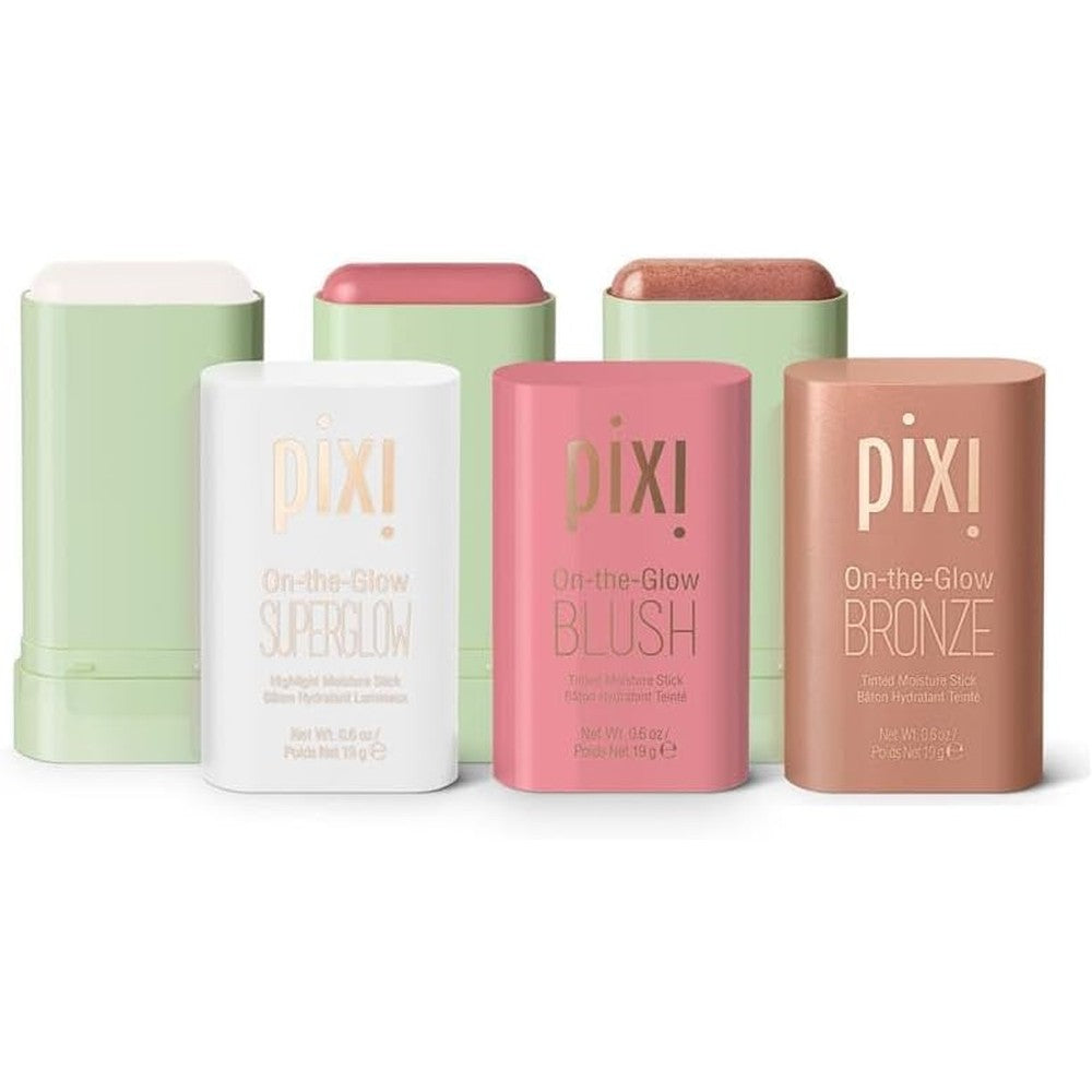 Pixi Beauty Radiance Ready On-The-Glow Trio Hydrating Tinted Moisture Stick Set For Cheeks And Lips Including Blush Bronzer And Highlighter
