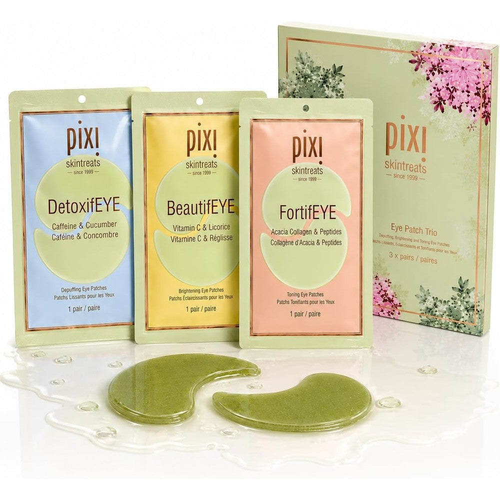 Pixi Beauty Holiday Eye Patch Trio for Depuffing Hydrating and Toning Under Eyes Includes DetoxifEYE BeautifEYE and FortifEYE Three Pairs Six Patches