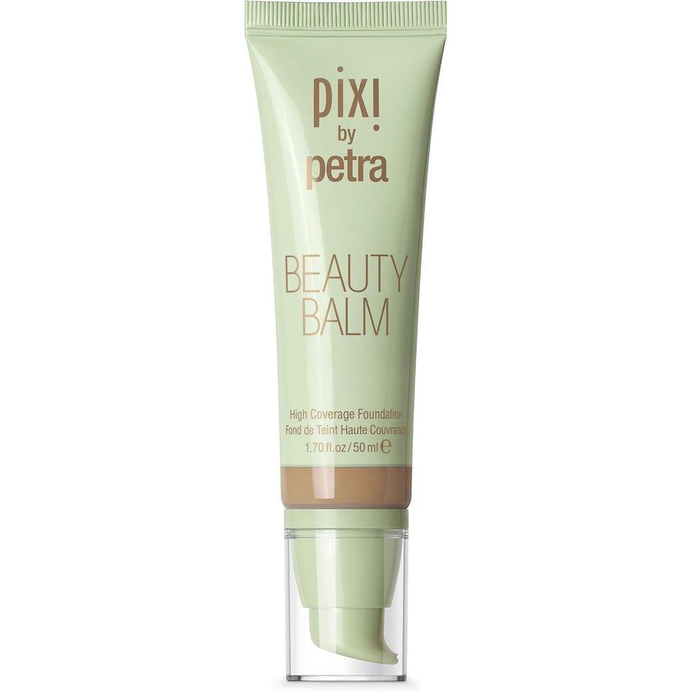 Pixi Beauty Beauty Balm Caramel 50ml front view bottle showing premium medium to full coverage foundation packaging.