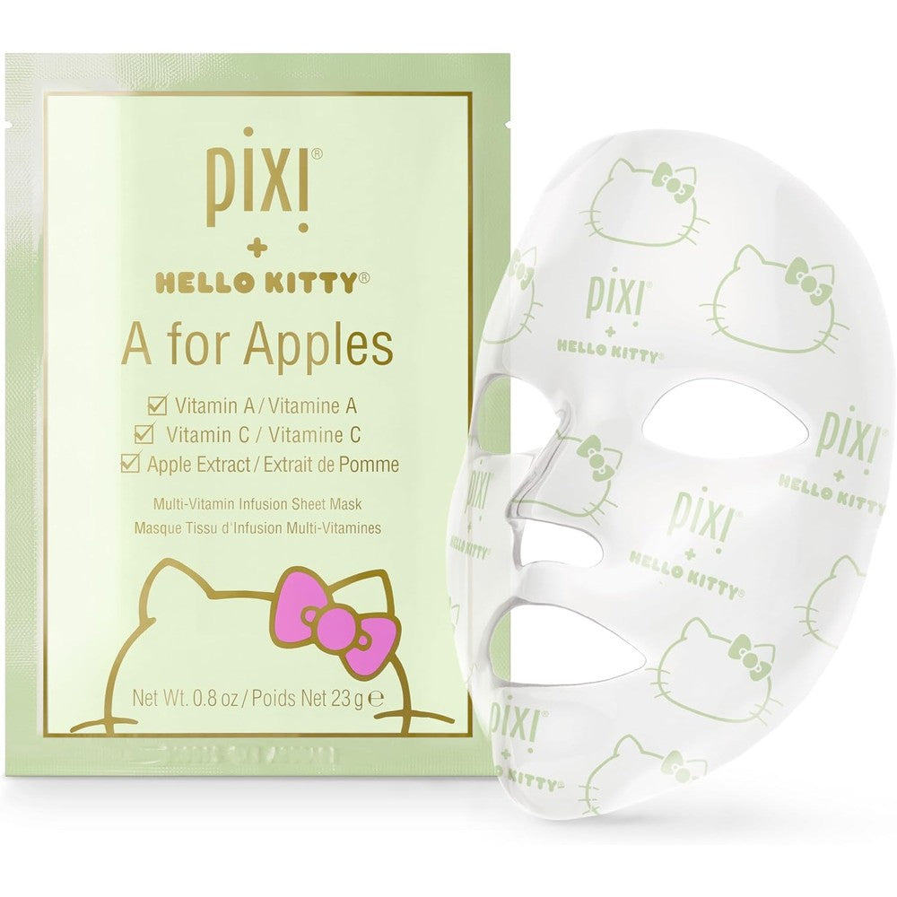 Pixi Plus Hello Kitty A For Apples Sheet Mask Instantly Hydrating And Brightening Facial Mask With Vitamin A And Vitamin C Three Pack 23 Grams Each