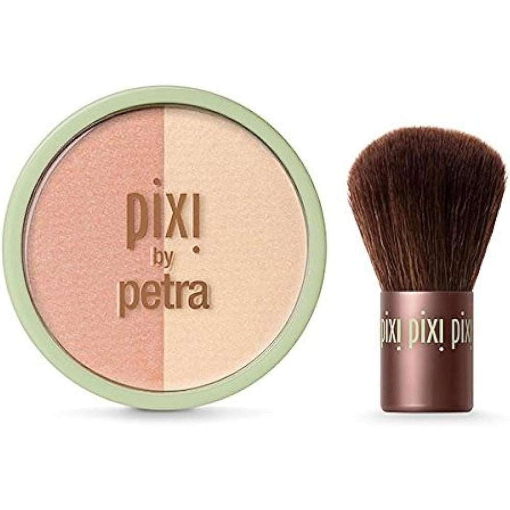 Pixi Beauty Blush Duo and Kabuki brush in Peach Honey front view authentic imported makeup compact