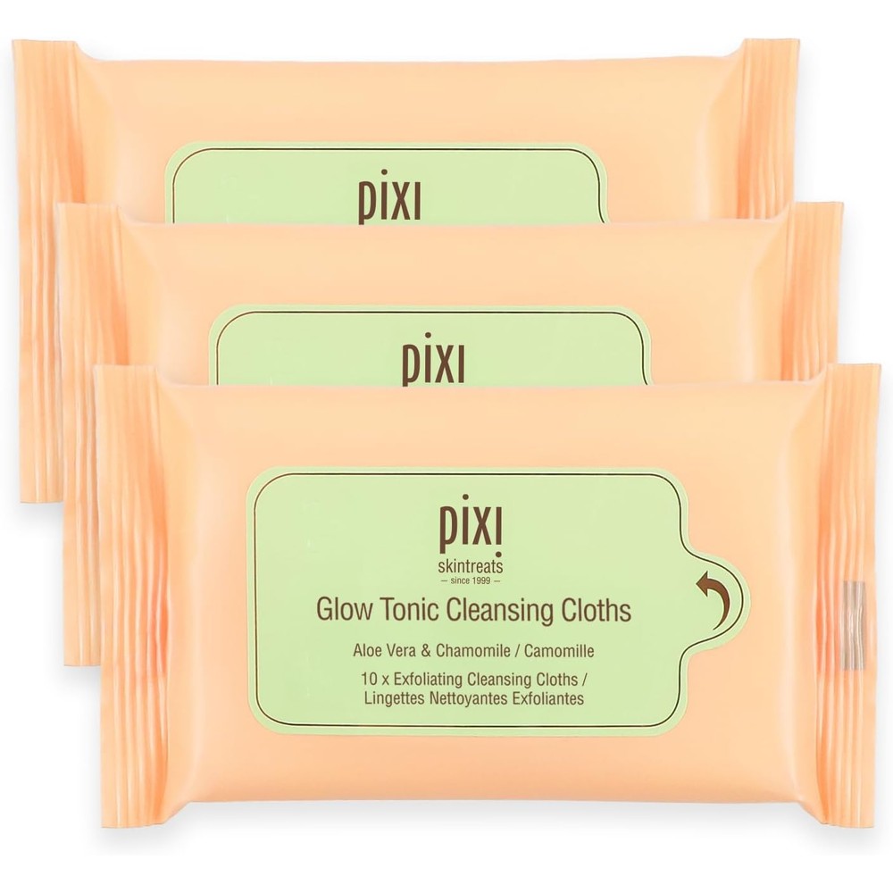 Pixi Beauty Glow Tonic Cleansing Cloths 3 pack front view exfoliating face wipes
