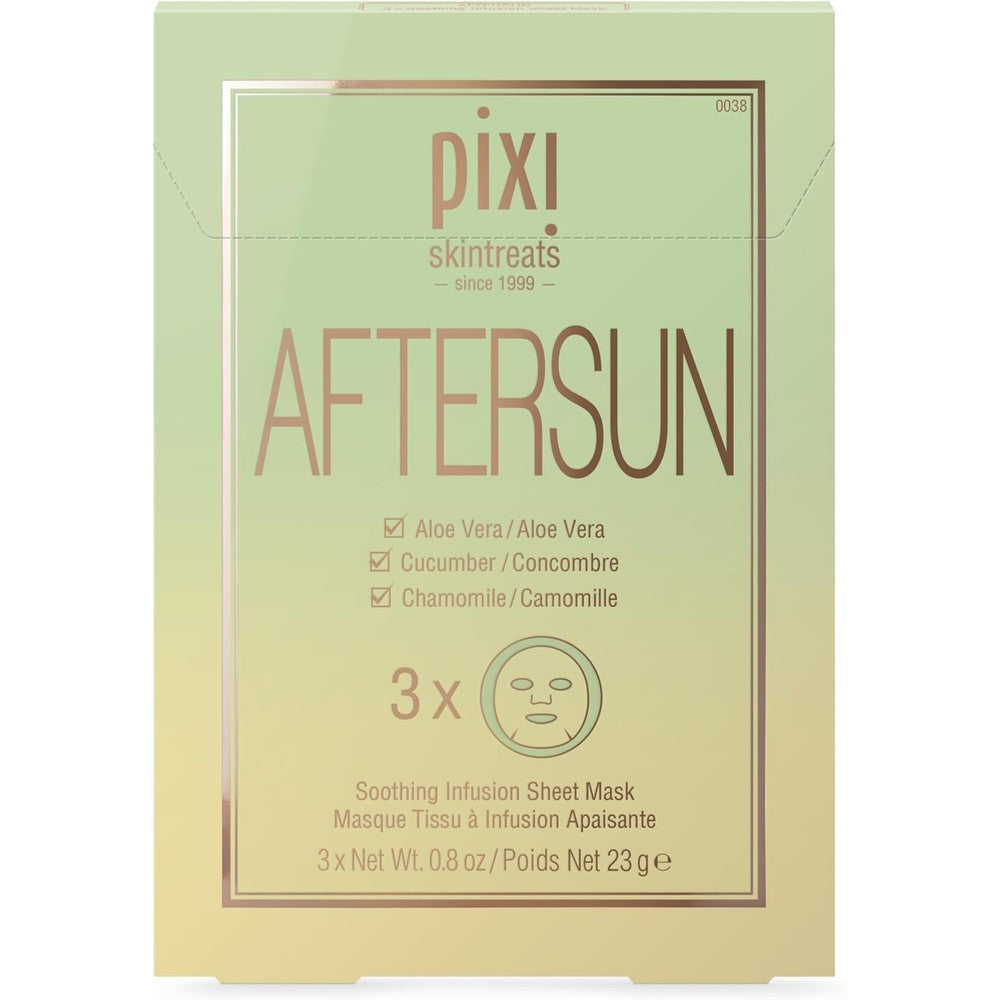 Pixi Beauty Aftersun Sheet Mask For Instant Calming And Soothing Skin Treatment With Aloe Vera Cucumber And Chamomile 3 Masks Per Box 3 x 0.80 Ounce
