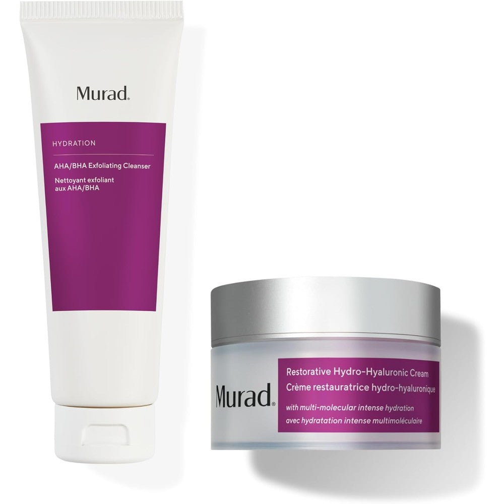 Murad Refresh And Hydrate Combo Featuring AHA BHA Exfoliating Cleanser And Restorative Hydro Hyaluronic Face Cream Set Of 2