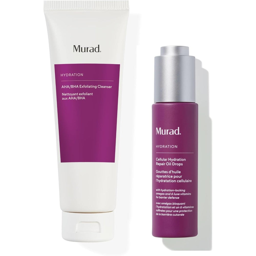 Murad Fresh And New Combo With AHA And BHA Exfoliating Cleanser And Cellular Hydration Repair Oil Drops For Radiant Skin Set Of Two