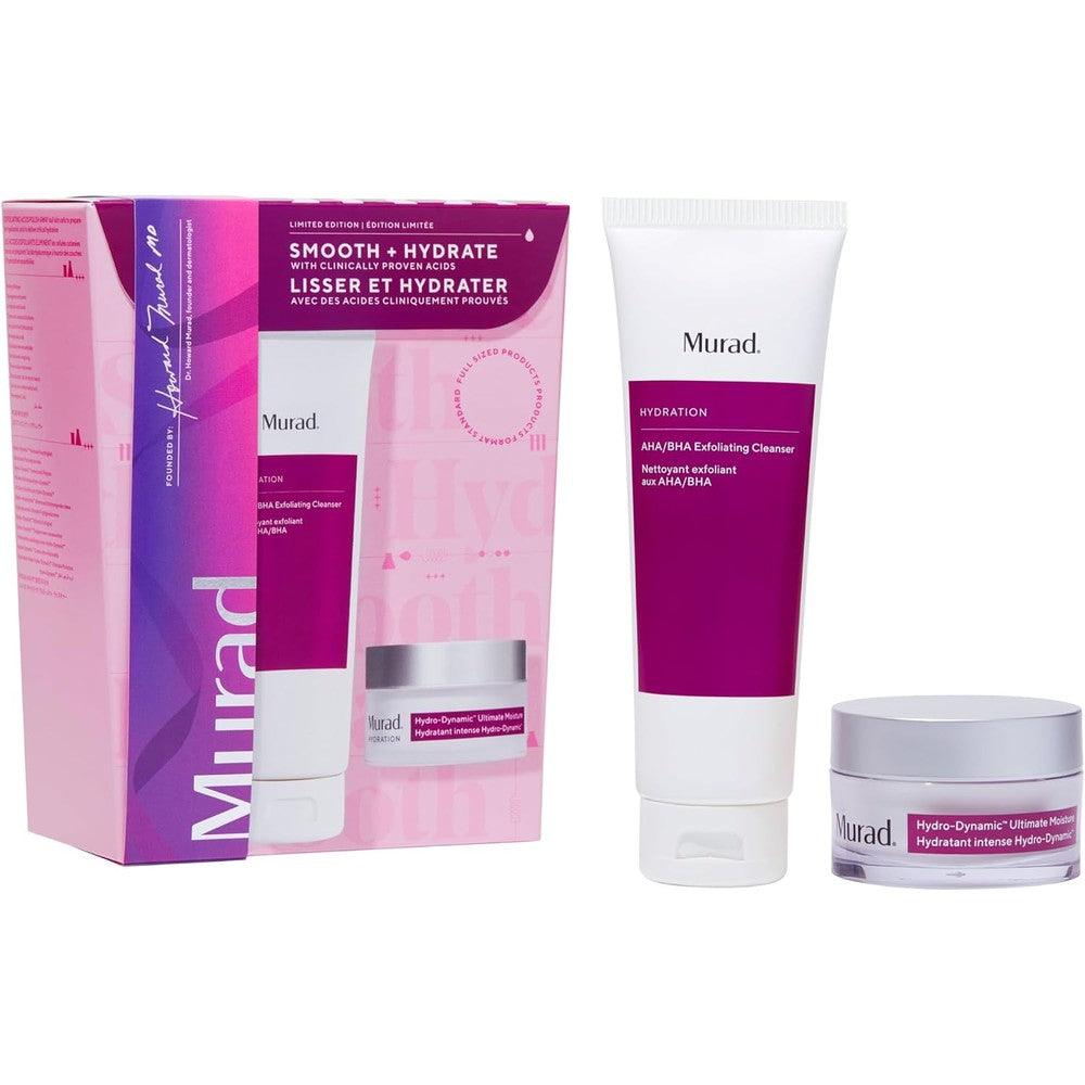 Murad Smooth And Hydrate 2 Piece Full Sized Set With AHA BHA Exfoliating Cleanser 5.0 Fluid Ounces And Hydro Dynamic Ultimate Moisture 1.7 Fluid Ou...