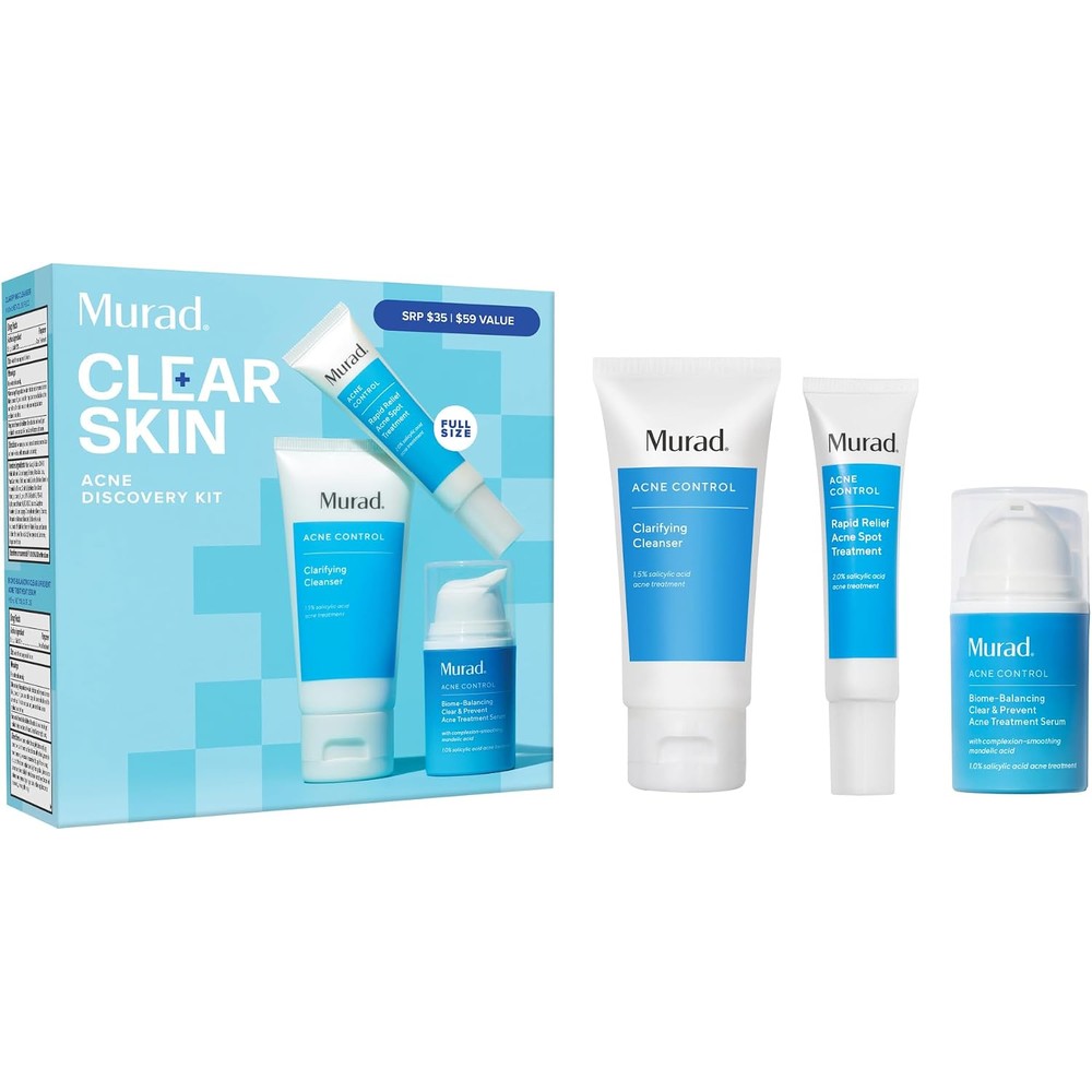 Murad Skincare Clear Skin Acne Discovery Trial Kit Salicylic Acid And Mandelic Acid Three Piece Travel Size Set For Breakouts And Oil Control