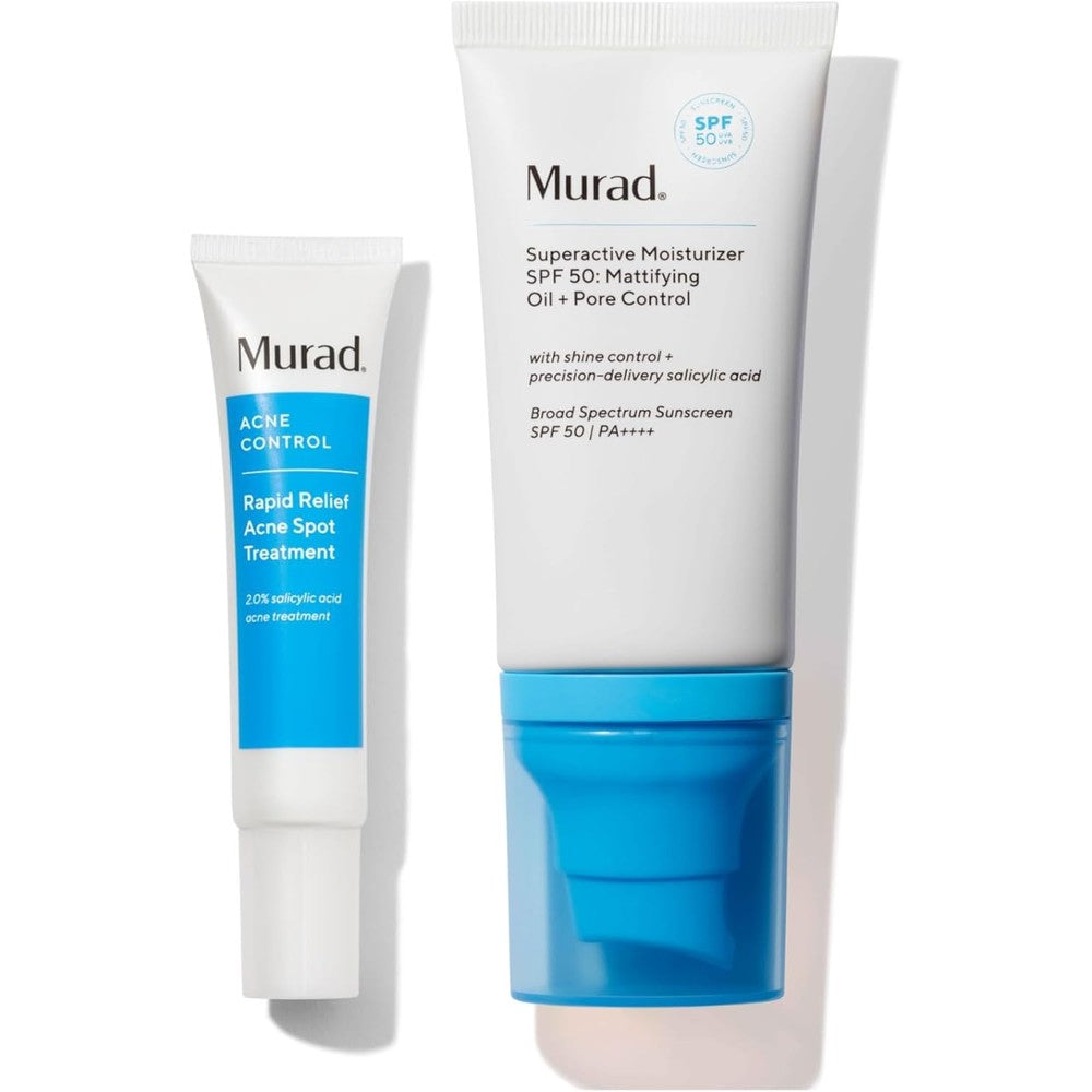 Murad Acne SOS Treat And Protect Combo Rapid Relief Spot Treatment And Superactive Mattifying Oil And Pore Control Moisturizer SPF 50 Set Of 2 Pieces
