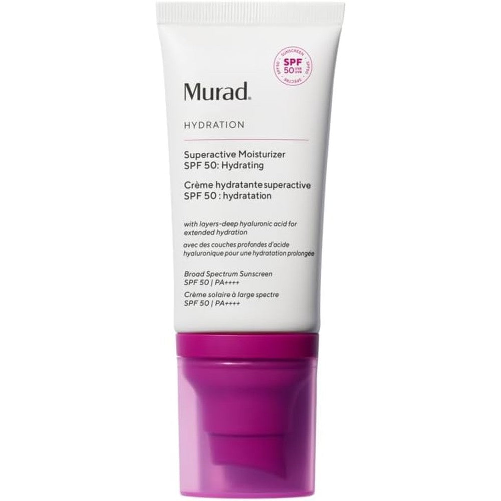 Murad Superactive Hydrating Moisturizer SPF 50 Broad Spectrum Facial Sunscreen With Hyaluronic Acid For Plump And Bouncy Skin 1.7 Fluid Ounces