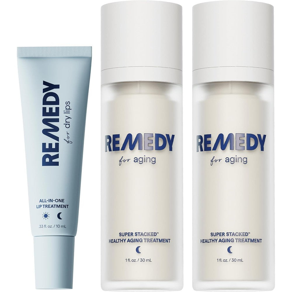 Remedy Science Dr. Shah's Dermatologist Bundle Two Remedy For Healthy Aging Serums One Fluid Ounce And One Remedy For Dry Lips Zero Point Three Thr...