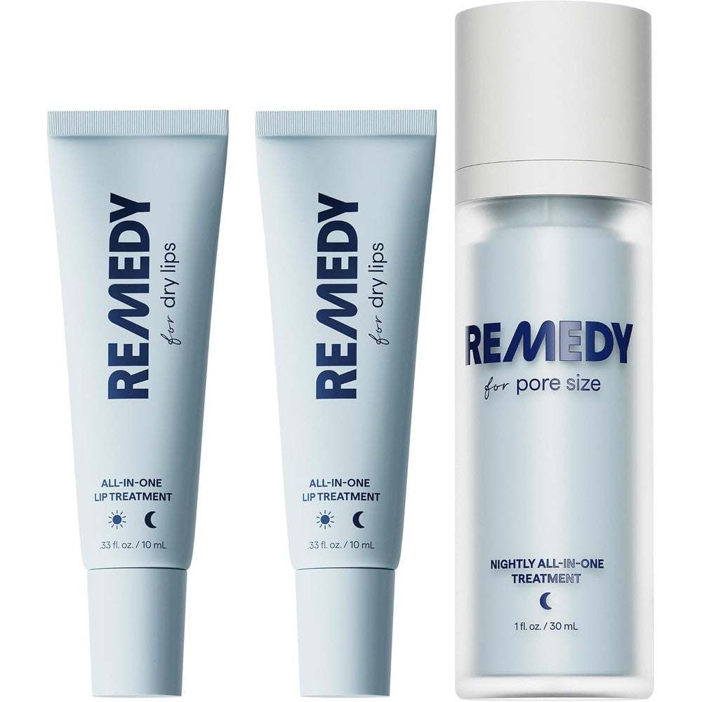 Remedy Science Dr Shah Dermatologist Bundle Containing Two Remedy For Dry Lips And One Remedy For Pore Size Serum One Fluid Ounce