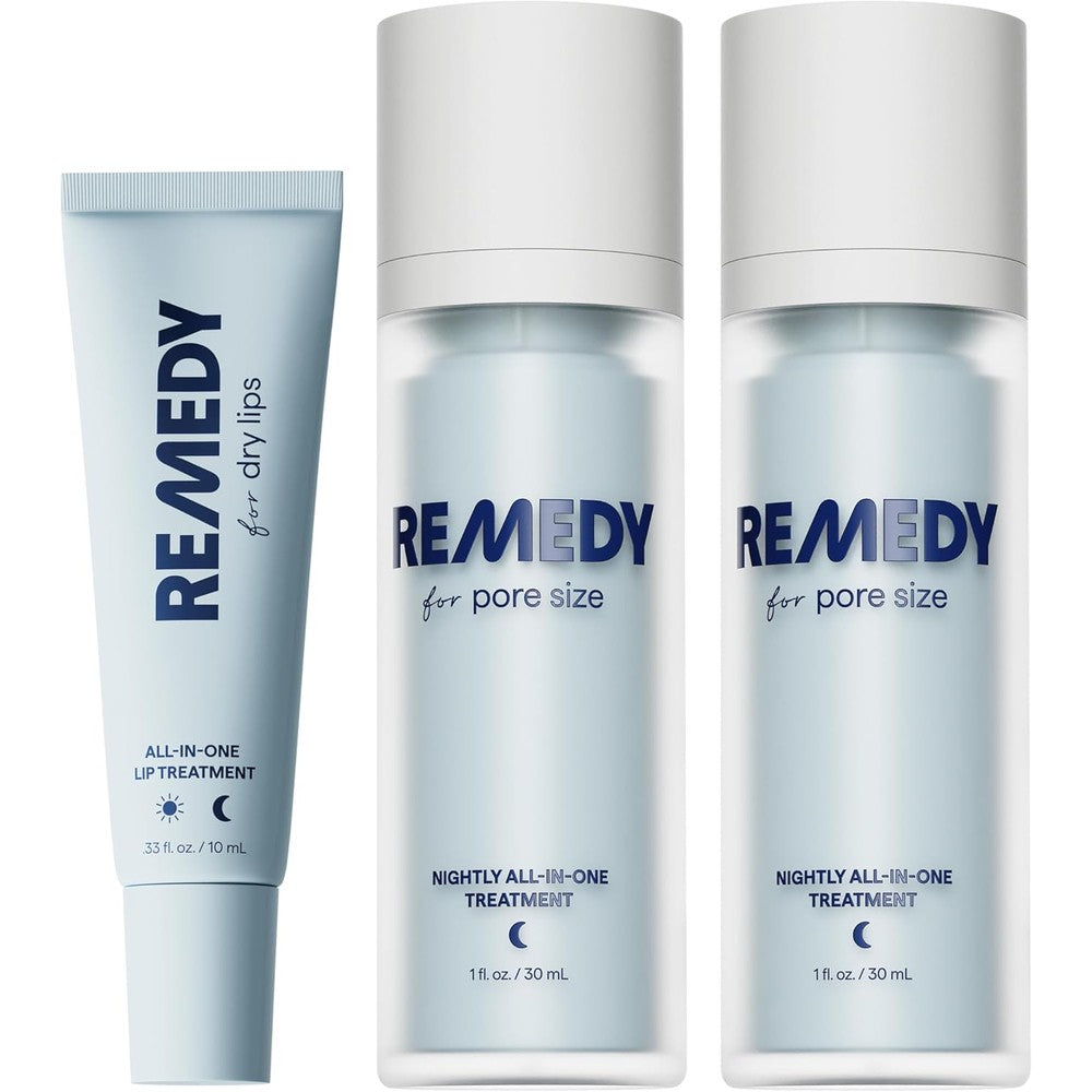 Remedy Science Dr Shah Dermatologist Bundle Two Pore Size Serums One Fluid Ounce and One Dry Lips Treatment Zero Point Three Three Fluid Ounce