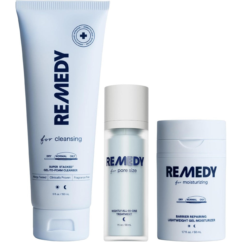 Remedy Science The Oil Control Routine 3-Piece Complete System With Gel-to-Foam Cleanser Pore Minimizer And Gel Moisturizer For Oily Skin
