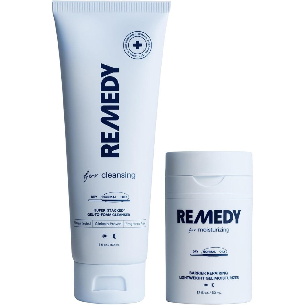 Remedy Science Lightweight Hydration Essentials For Oily Skin Two Piece Daily Skincare Routine Gel To Foam Cleanser And Gel Moisturizer Bundle