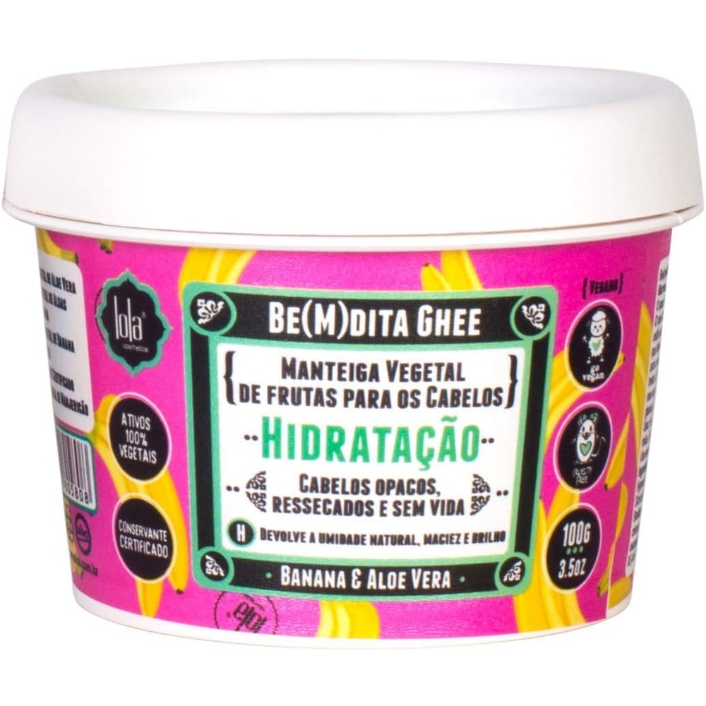 Lola From Rio Be(m)dita Ghee Hydrating Banana Hair Butter Vegetable Mask Strengthening and Softening Treatment For Dry Hair 3.52 Fluid Ounce
